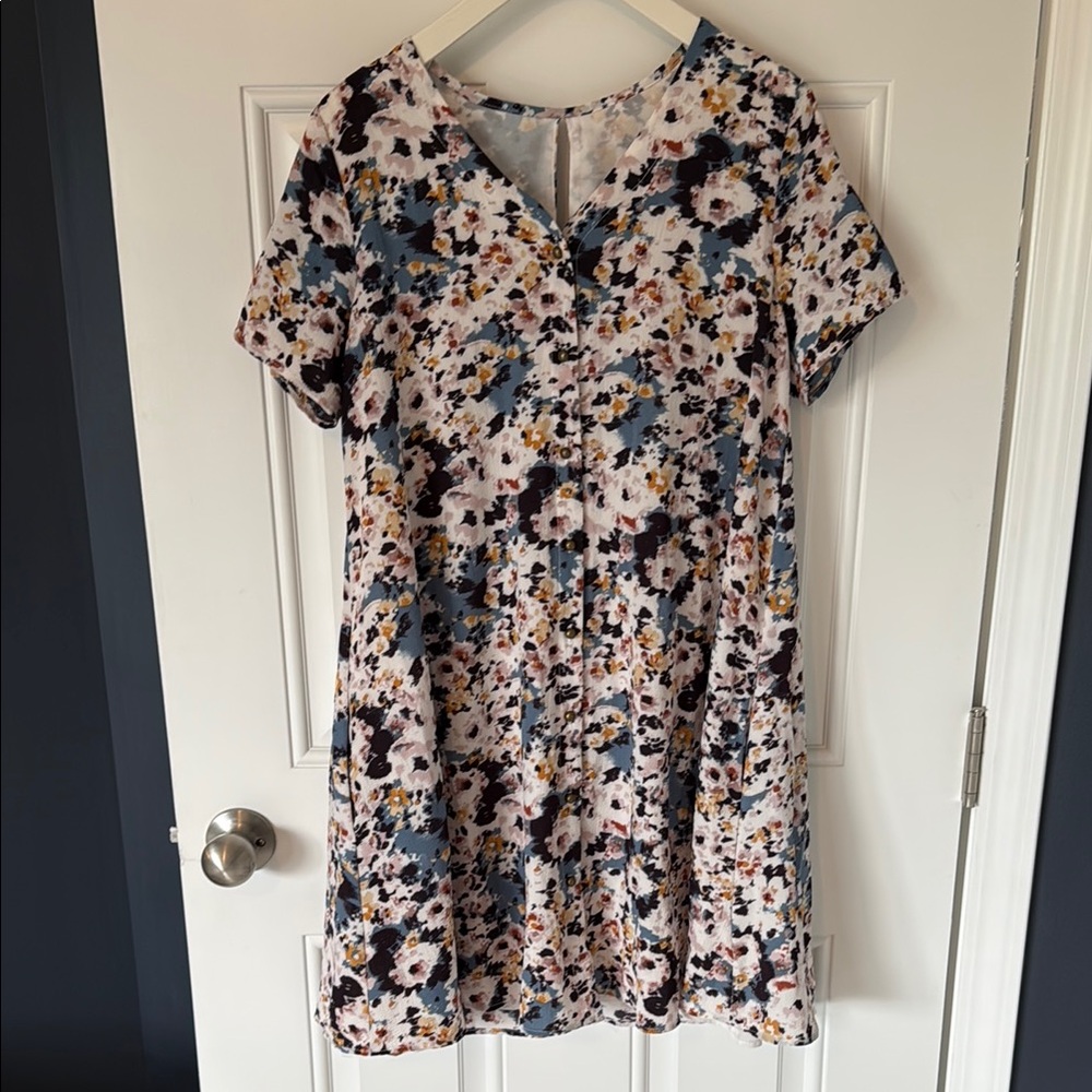 Floral Short Sleeve Button Down Dress WITH POCKETS